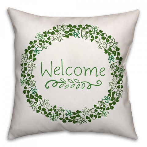 Welcome Clover Wreath 18x18 Throw Pillow
