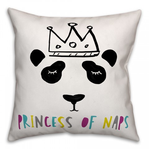 Panda Princess Naps 16x16 Throw Pillow