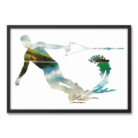 Wake Boarding Lake Cutout 30x20 Black Framed Canvas