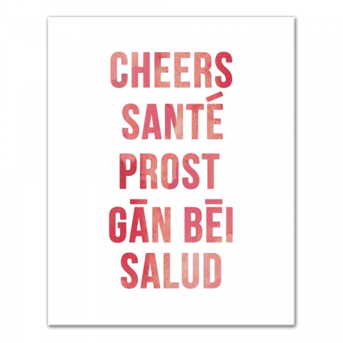 Cheers Languages Pink Red Orange White 16x20 Canvas Wall Art
