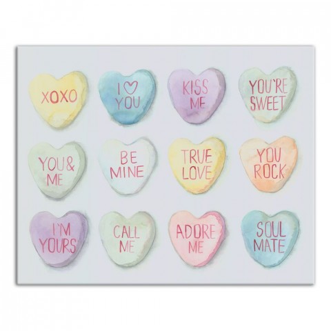 Candy Heart Sayings 10x8 Canvas Wall Art
