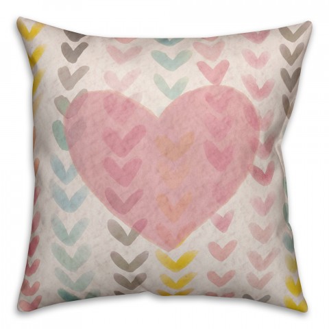 Pastel Watercolor Hearts Throw Pillow