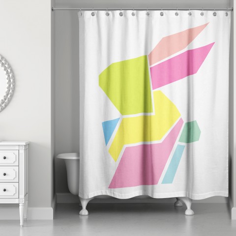 Geometric Neon Bunny 71x74 Shower Curtain