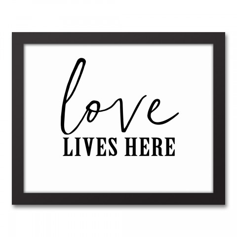 Love Lives Here 14x11 Black Framed Canvas