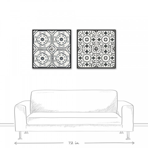 Geometric Tile 36x36 Black Floating Frame Canvas Set