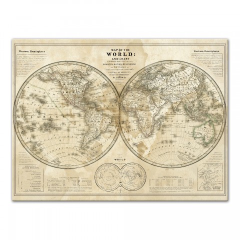 Hemispheres Vintage Map 40x30 Canvas