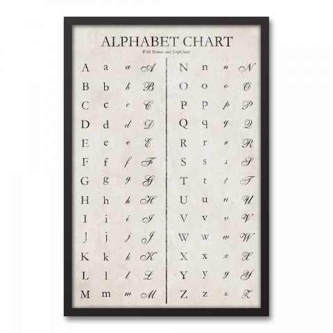 Vintage Alphabet Chart 20x30 Black Framed Canvas