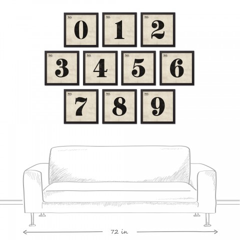 Vintage Numbers 12x12 Black Framed Canvas Set