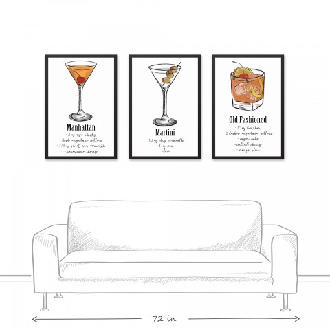 Cocktail Recipes 20x30 Black Framed Canvas Set
