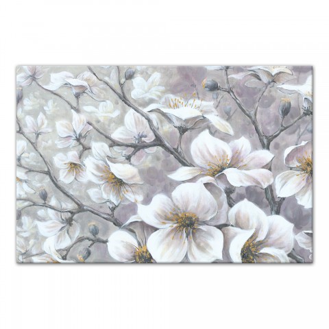 White and Gold Flowers 48x32 Canvas