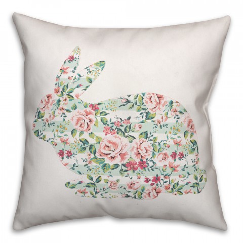 Mint Floral Tranquil Rabbit 18x18 Throw Pillow