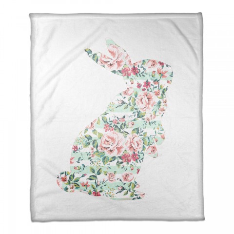 Mint Floral Curious Rabbit 50x60 Throw Blanket