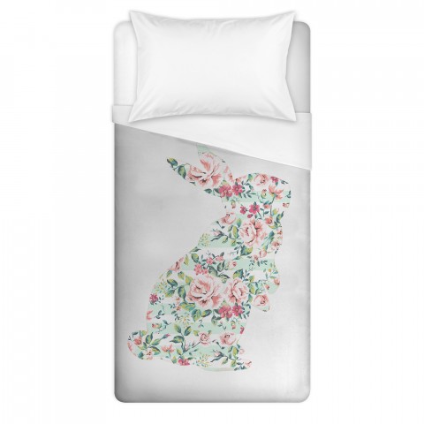 Mint Floral Curious Rabbit 68x88 Twin Duvet Cover