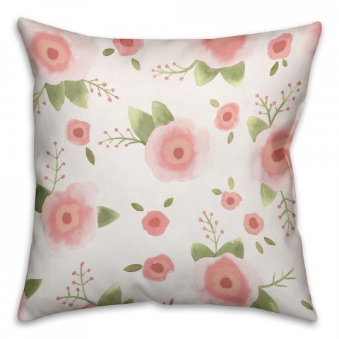 Light Pink Watercolor Florals 18x18 Throw Pillow
