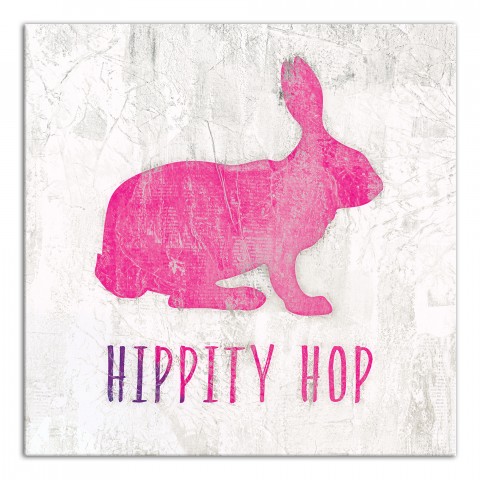 Hippity Hop Pink Easter Rabbit Canvas Wall Art, 16x16