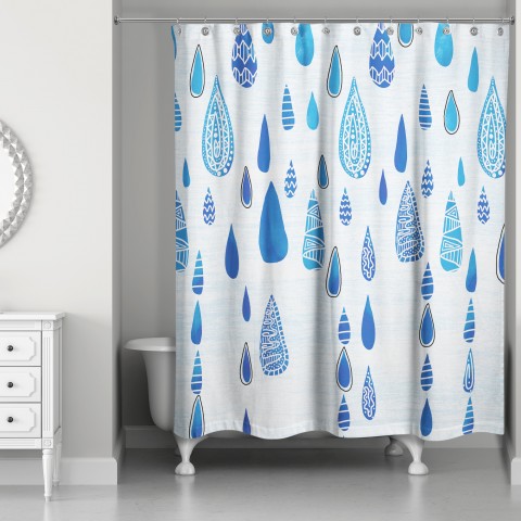 Tribal Blue Rain Drops Shower Curtain