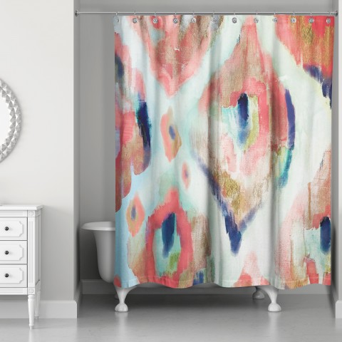 Navy Coral Ikat Shower Curtain