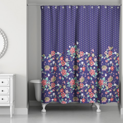 Purple Floral and Dots Shower Curtain