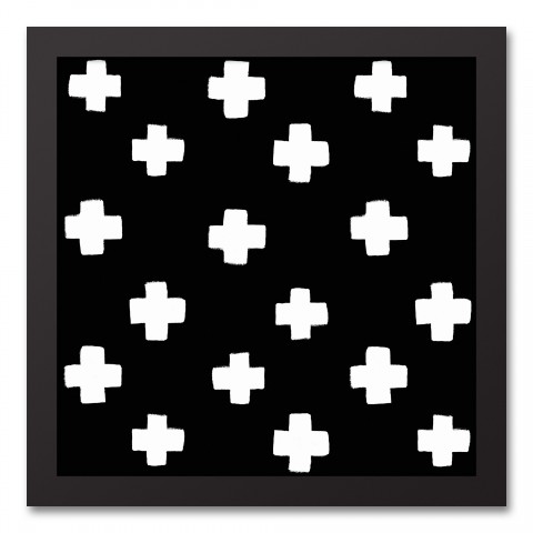 Black and White Swiss Cross Framed Canvas, 12x12