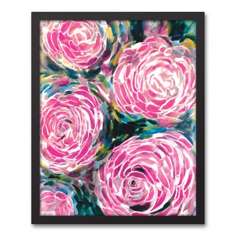 Pink Watercolor Flowers Framed Canvas, 16x20
