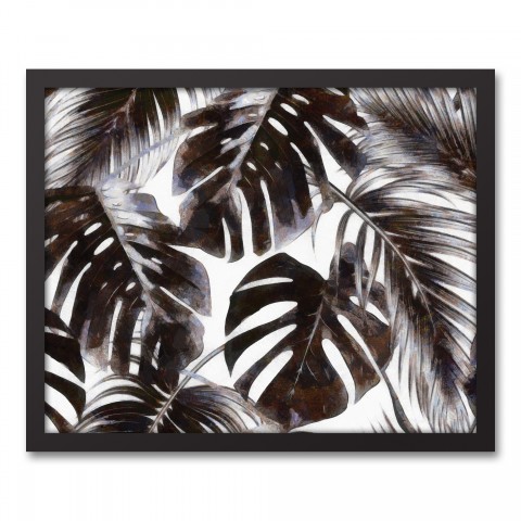 Gray Palm Leaves Framed Canvas, 20x16