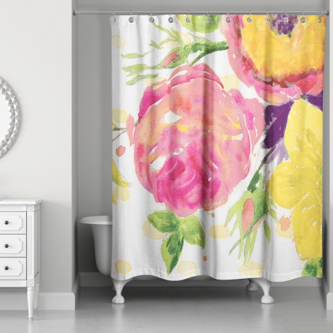 Pink and Yellow Floral Shower Curtain