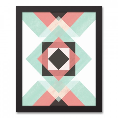 Geometric Pattern in Pink and Teal 11x14 Black Framed Canvas
