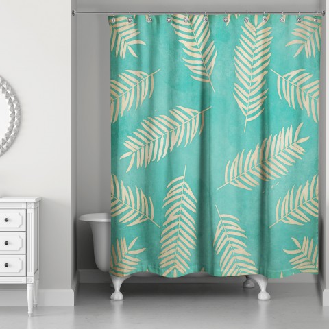 Teal Fern Pattern Shower Curtain