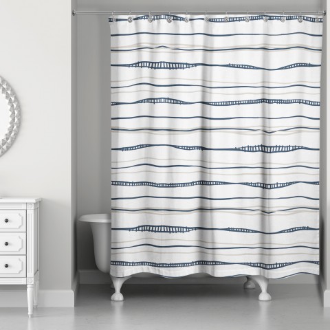 Navy Wavy Shower Curtain