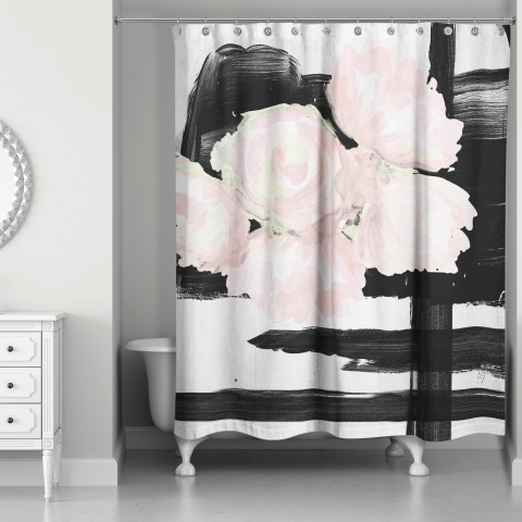Blush and Black Floral Shower Curtain
