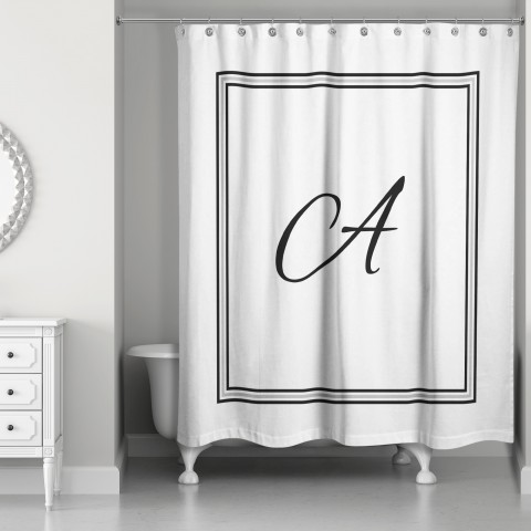 Classic White Monogrammed Shower Curtain