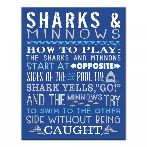 Sharks & Minnows Swimming Pool 11x14 Canvas Wall Art