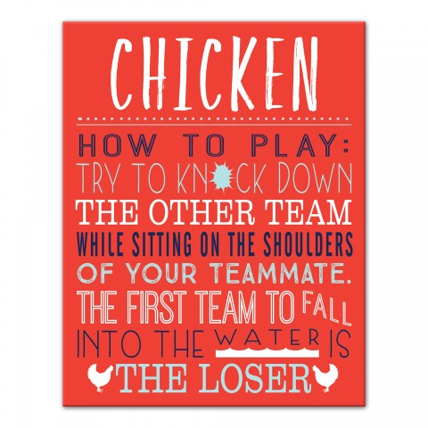 Chicken Swimming Pool 11x14 Canvas Wall Art