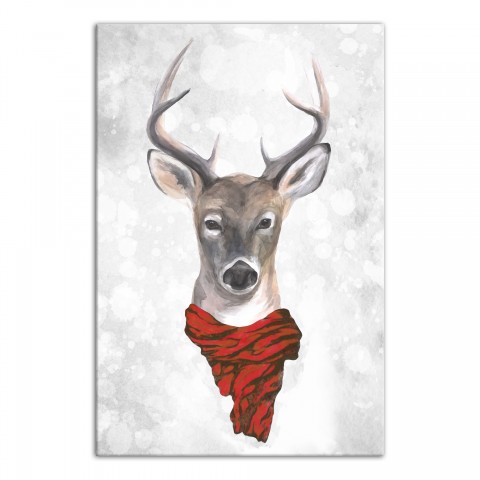 Reindeer Wearing Santa Hat 12x18 Canvas Wall Art