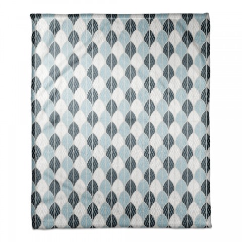 Blue Toned Leaves Coral Fleece Blanket