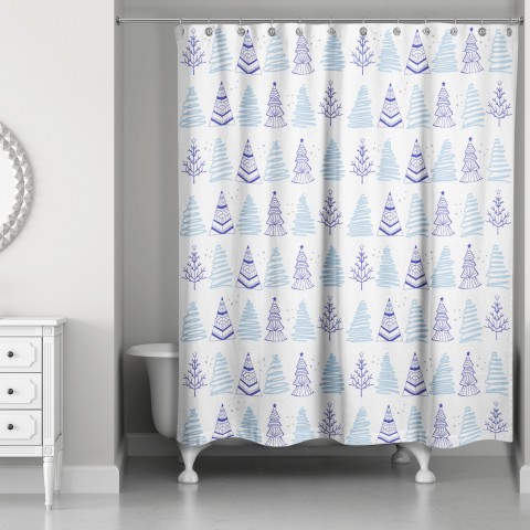 Christmas Tree Doodle 71x74 Shower Curtain