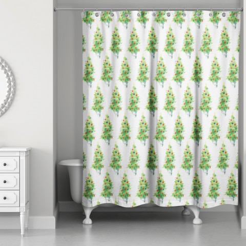Watercolor Christmas Tree 71x74 Shower Curtain