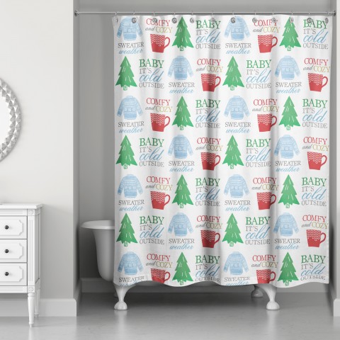 Christmas Word Pattern 71x74 Shower Curtain