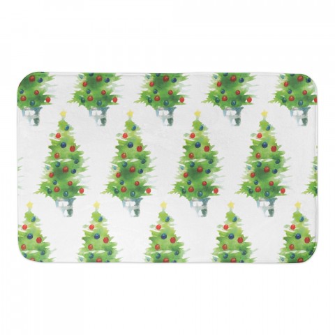 Watercolor Christmas Tree 34x21 Bath Mat