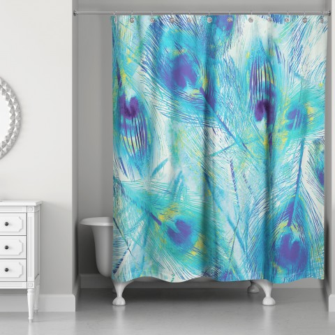 Painted Peacock Feathers 71x74 Shower Curtain