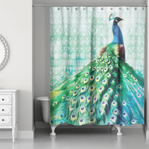 Watercolor Boho Peacock 71x74 Shower Curtain