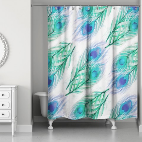 Watercolor Peacock Feathers 71x74 Shower Curtain