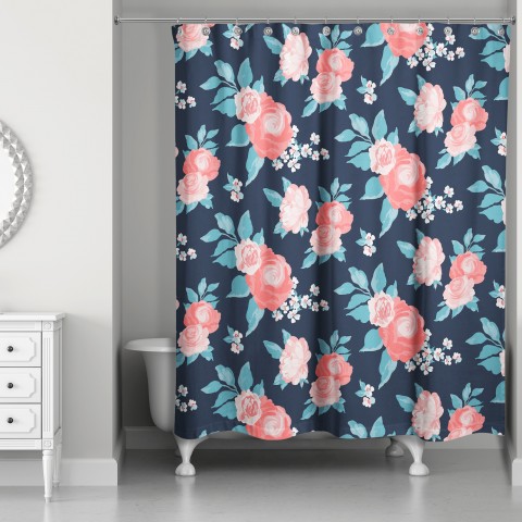 Navy Florals 71x74 Shower Curtain