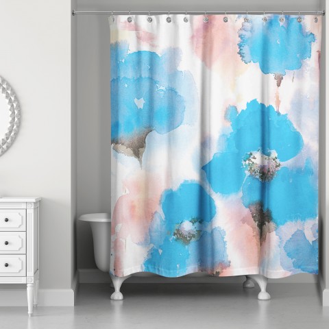 Blue Watercolor Poppies 71x74 Shower Curtain