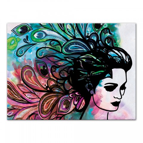 Designs Direct Creative Group Woman With Watercolor Peacock Feather Hair Wall Art