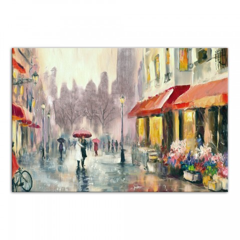 Designs Direct Creative Group Red Umbrella in Rainy European City Wall Art