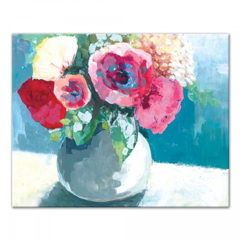 Blue and Pink Flowers in Vase Wall Art
