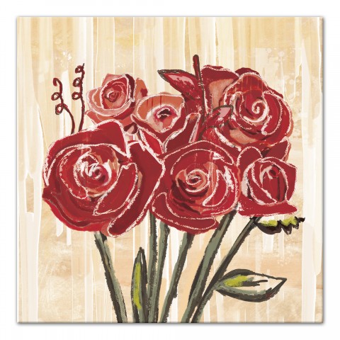Painted Red Rose Bouquet Wall Art