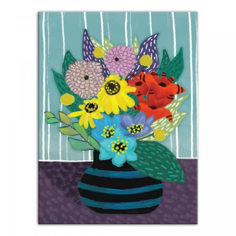 Designs Direct Creative Group Colorful Flowers in Teal Striped Vase Wall Art