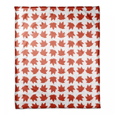 Plaid Fall Leaves 50x60 Coral Fleece Blanket